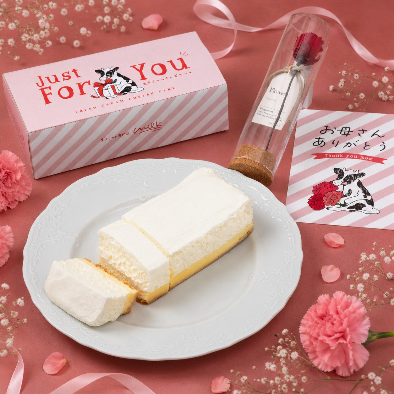 【母の日専用BOX】 生クリームチーズケーキ&フラワーギフトセット.